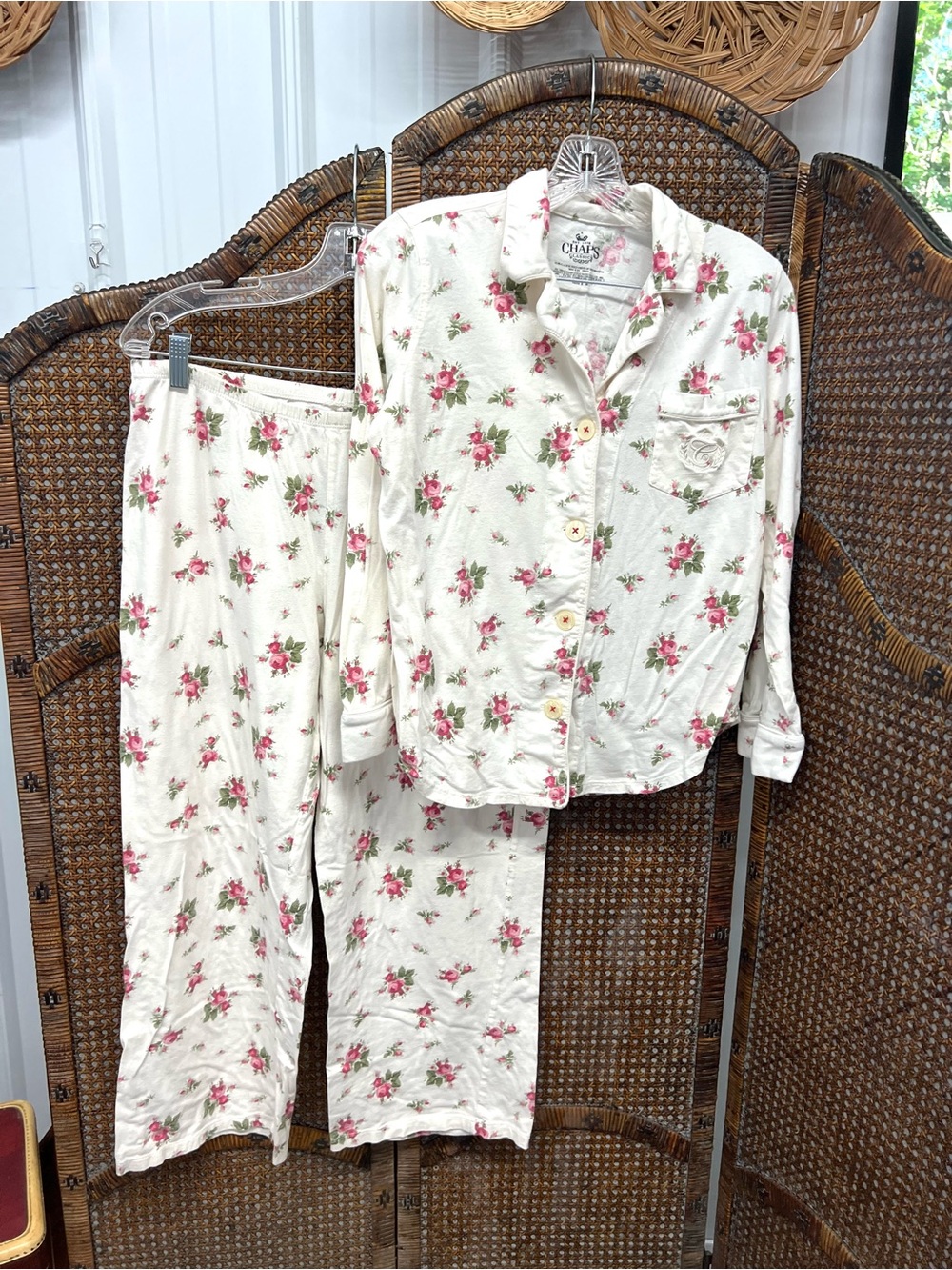 Chaps pajamas cotton medium pink flower granny core